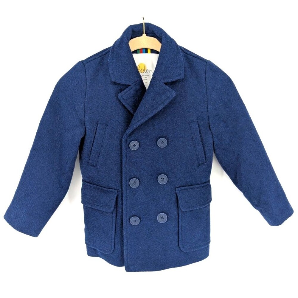 BODEN Childs Pea Coat SIZE 5-6Y Blue 50% Wool 50% Polyester Warm  Excellent